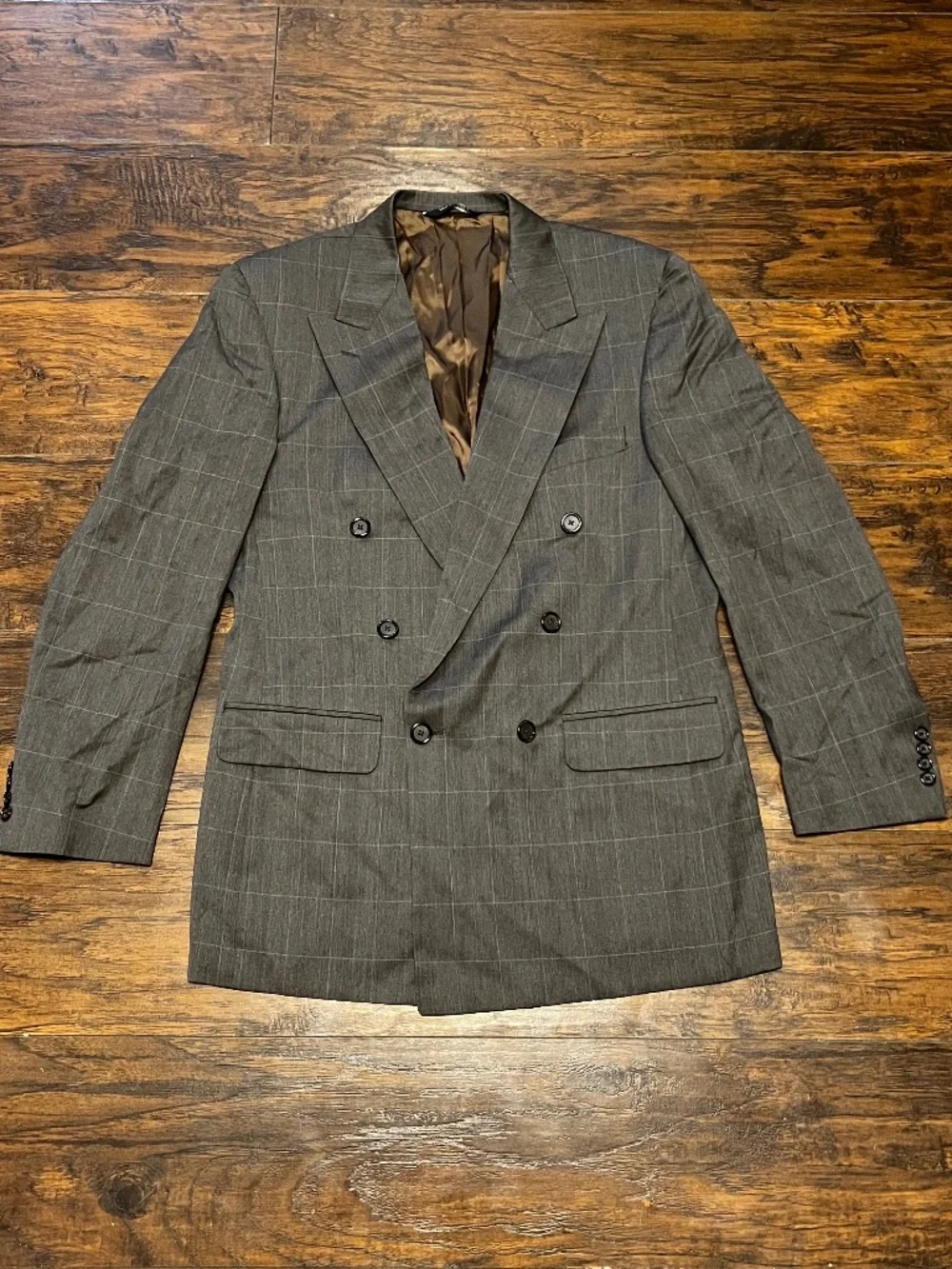 Vintage Burberry Single Breasted Suit Jacket Men 42L Wool Brown Check Made USA